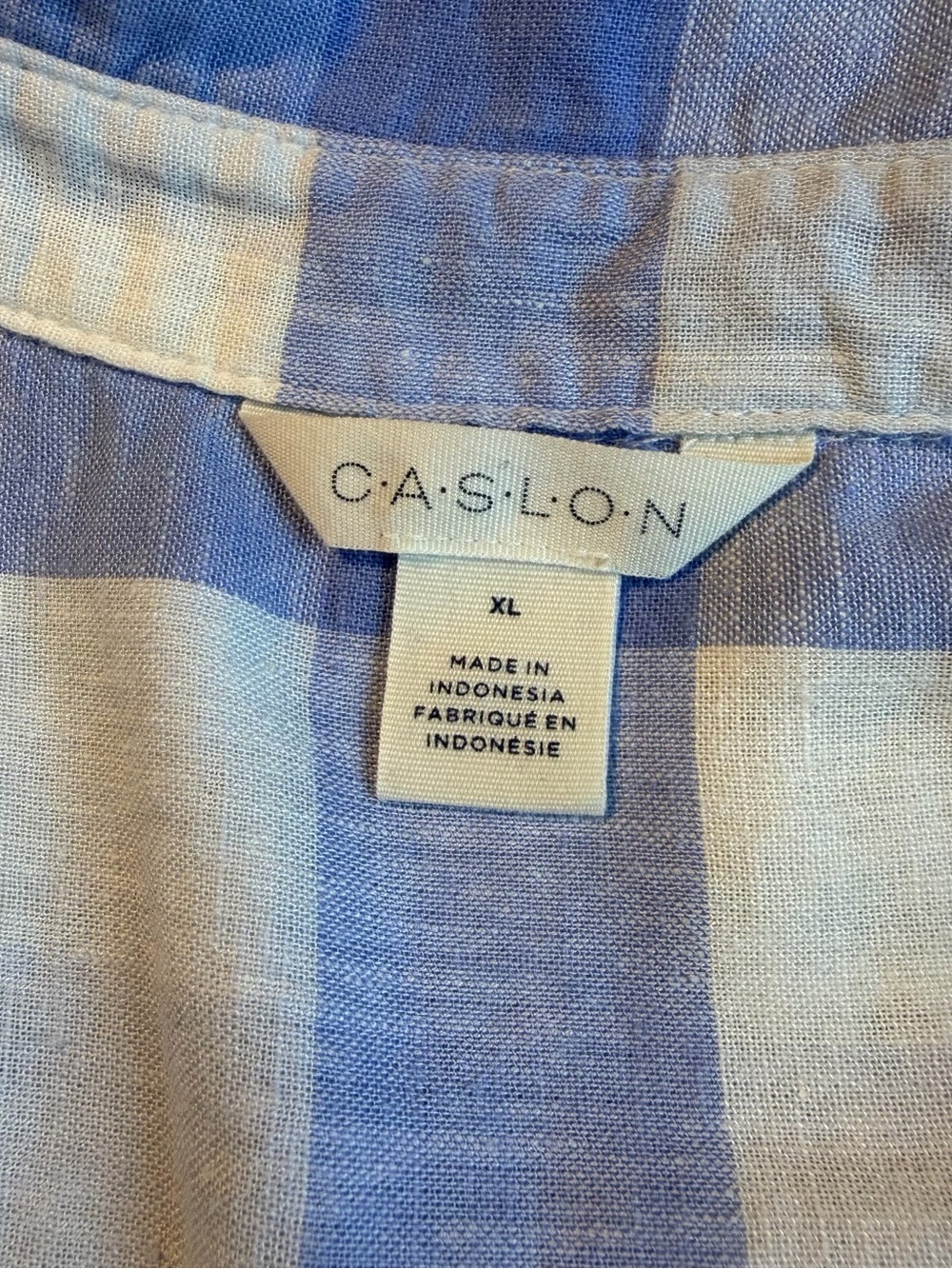 Caslon Light Blue and Cream Short Sleeve Plaid Linen Blend Button-Up Shirt - Picture 4 of 8